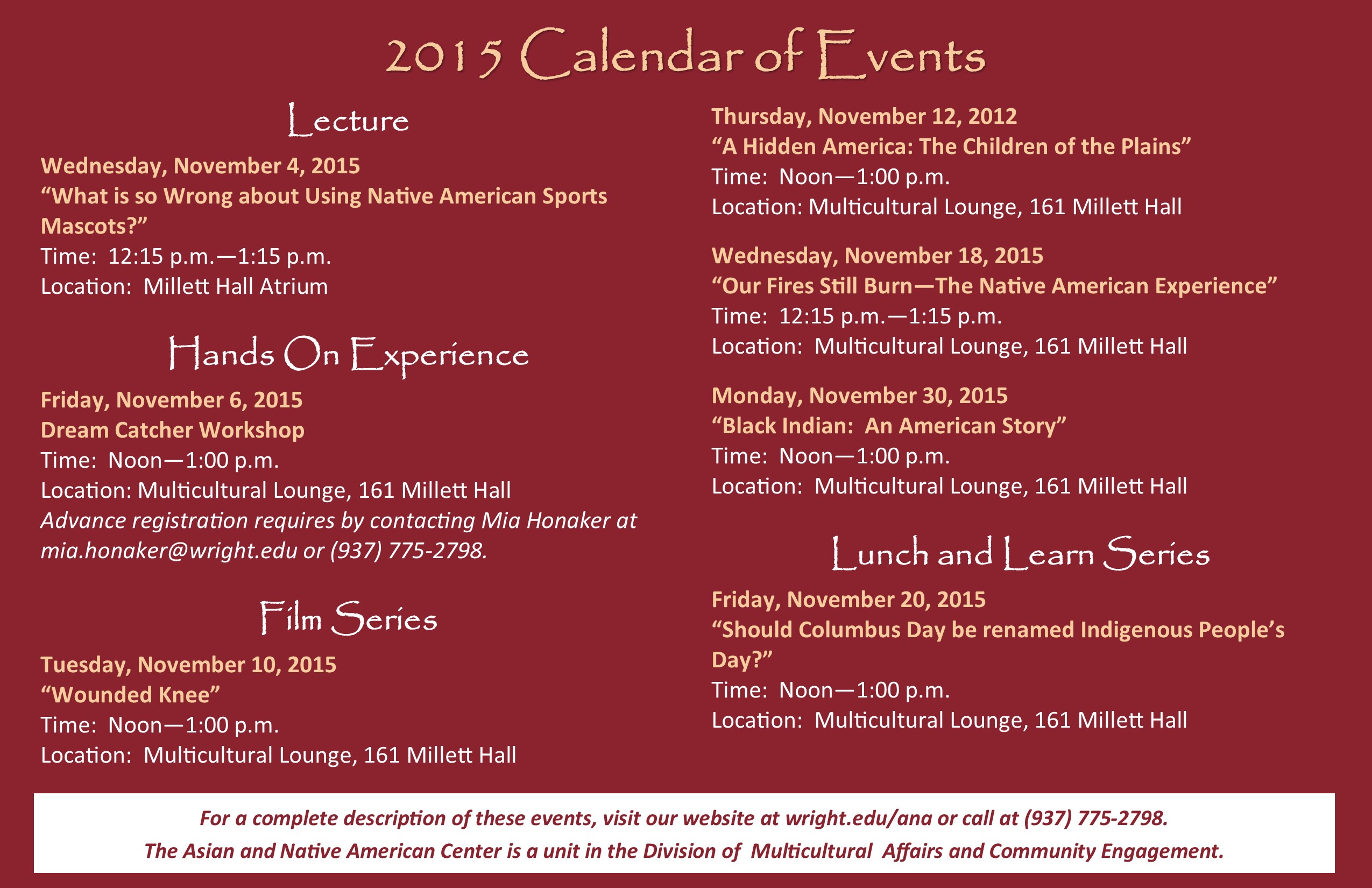 Calendar of Events Wright State University